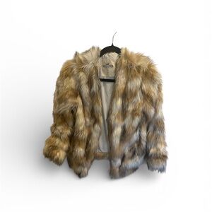 Hollister White & Tan Faux Fur Jacket